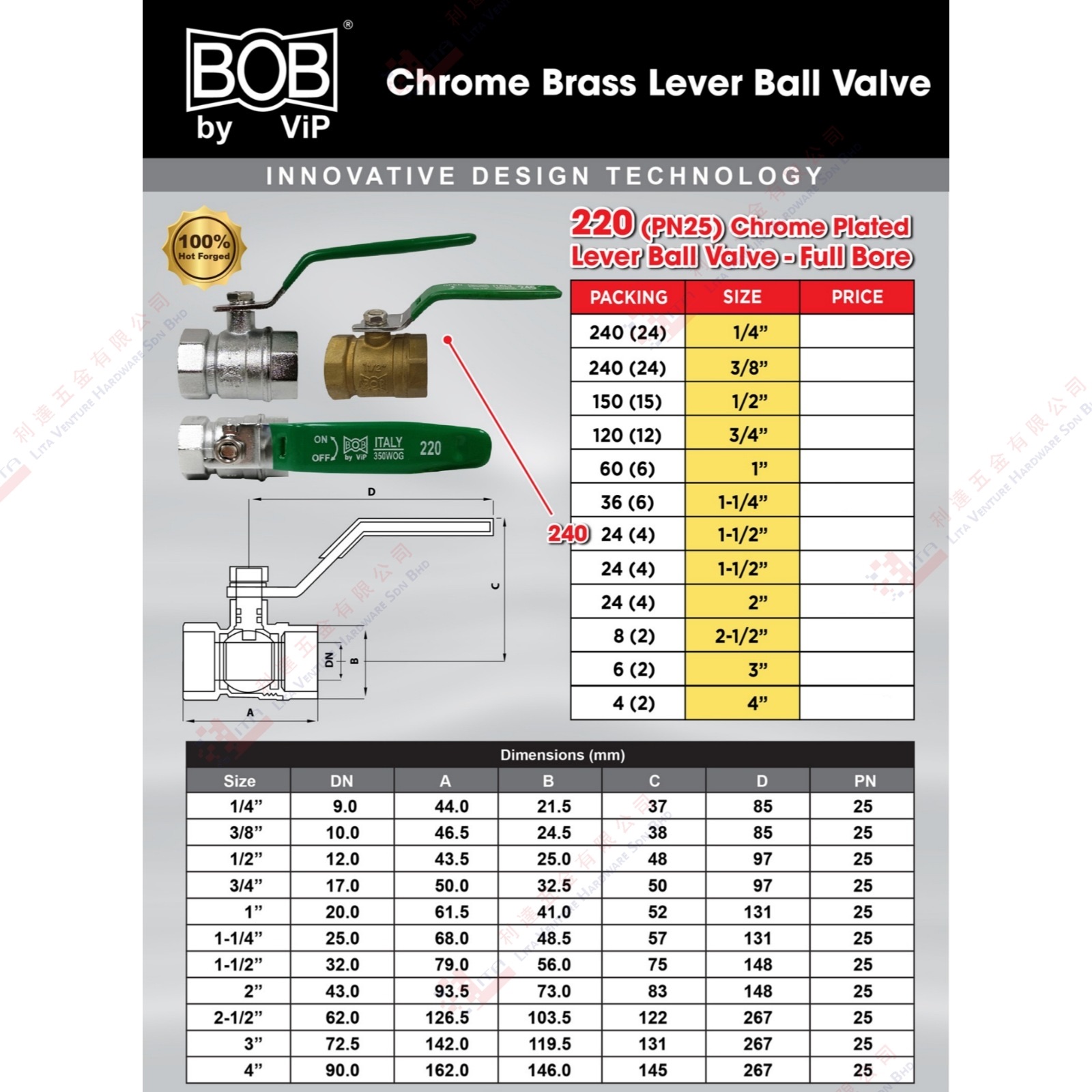 BOB BRAND LEVER BALL  VALVE  - 220