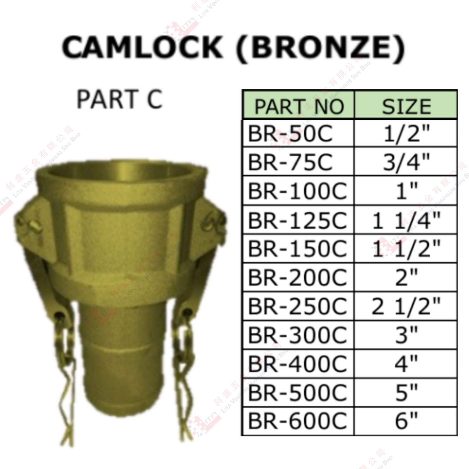 CAMLOCK (BRONZA) BR50C BR75C BR100C BR125C BR150C BR200C BR250C BR300C BR400C BR500C BR600C