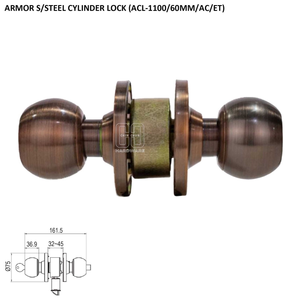 ARMOR S/STEEL CYLINDRICAL LOCK (ACL-1100/60MM/AC/ET)