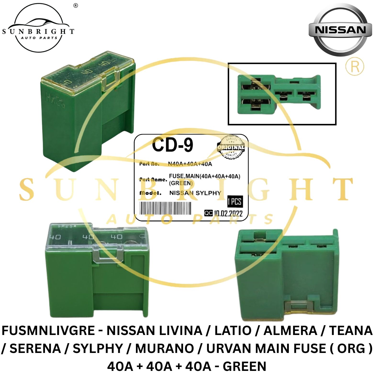FUSMNLIVGRE - NISSAN LIVINA / LATIO / ALMERA / TEANA / SERENA / SYLPHY / MURANO / URVAN MAIN FUSE ( ORG ) 40A + 40A + 40A - GREEN
