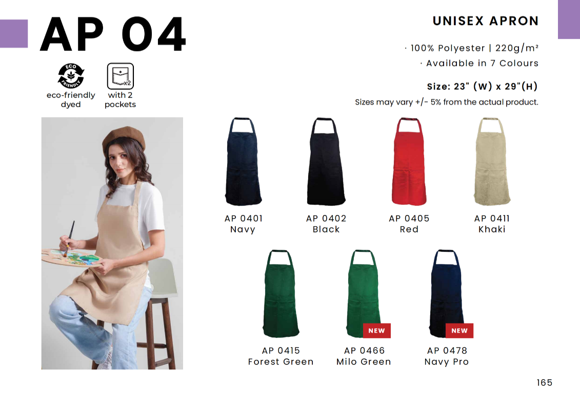 AP 04 Unisex Polyester Apron | Lightweight Kitchen, Caf茅 & Restaurant Apron with Double Pockets