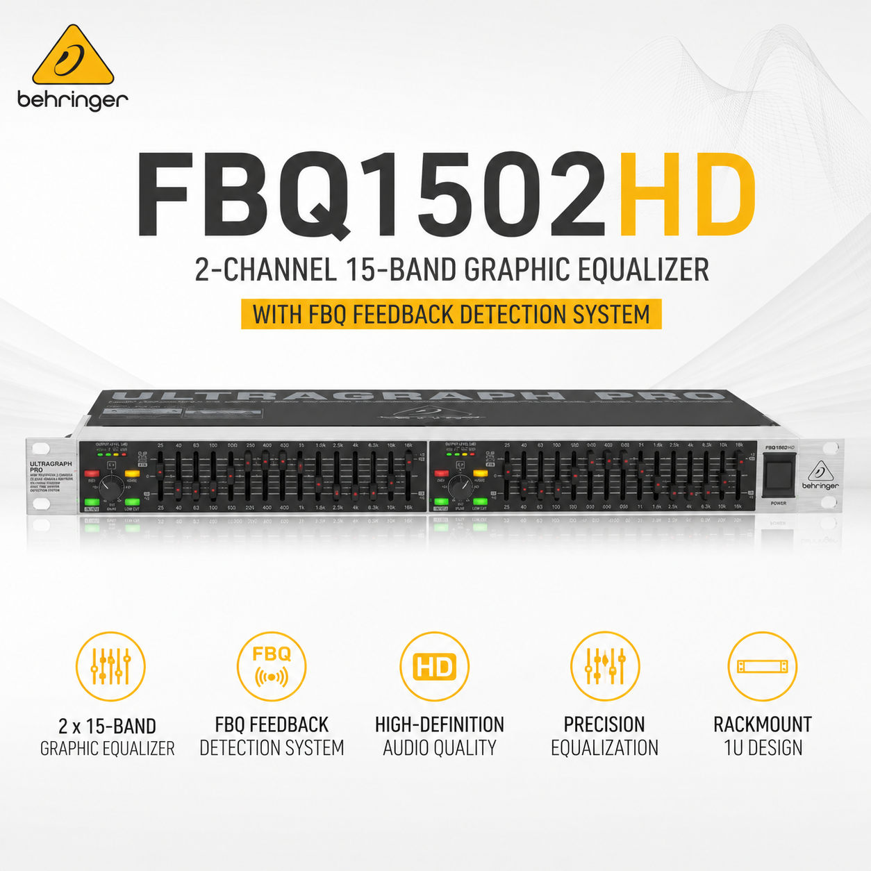 Behringer FBQ1502HD – Equalizer Grafik 15-Jalur 2 Saluran dengan Sistem Pengesanan Maklum Balas FBQ