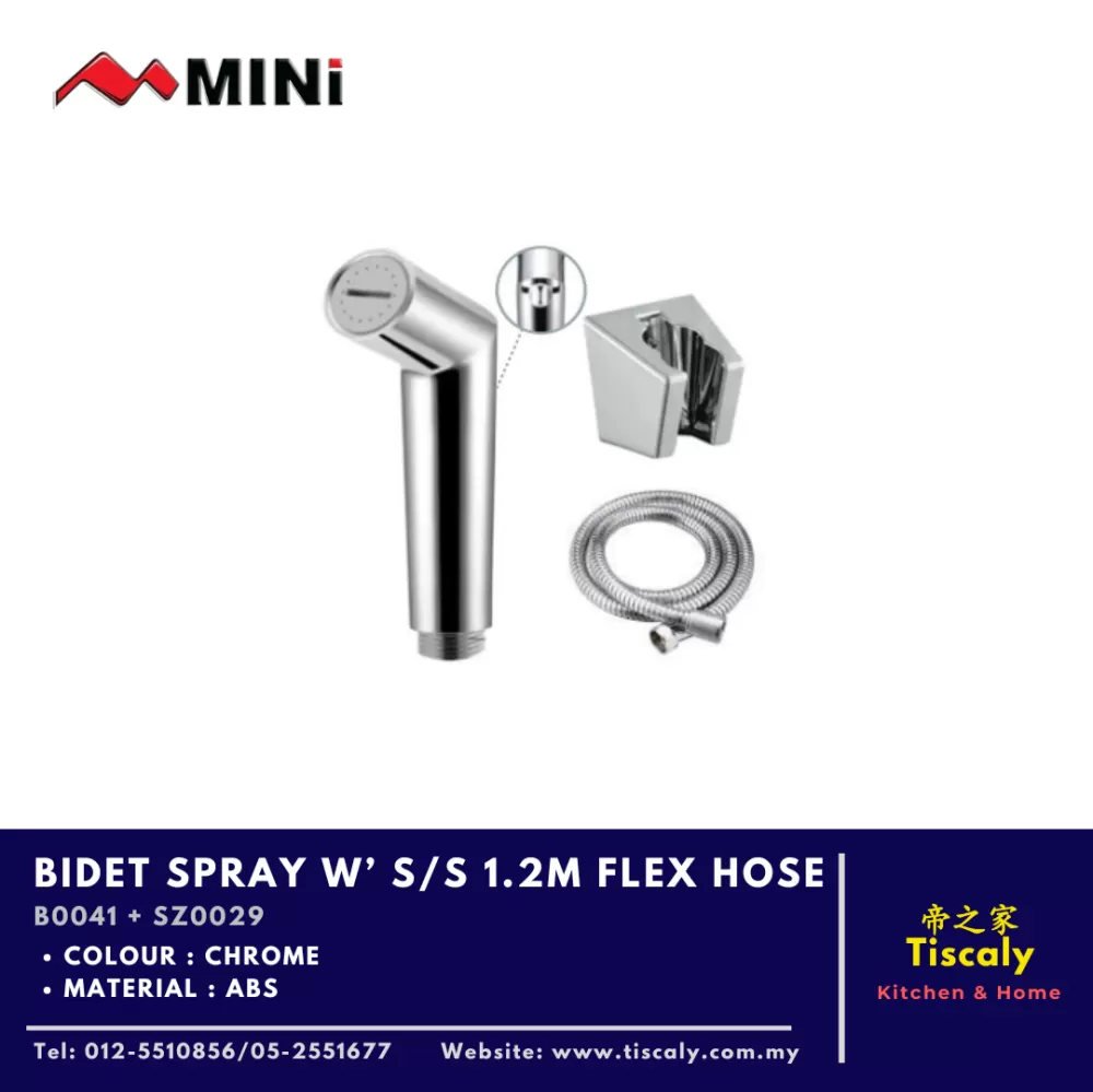 MINI BIDET SPRAY with Stainless Steel 1.2M FLEX HOSE B0041 + SZ0029