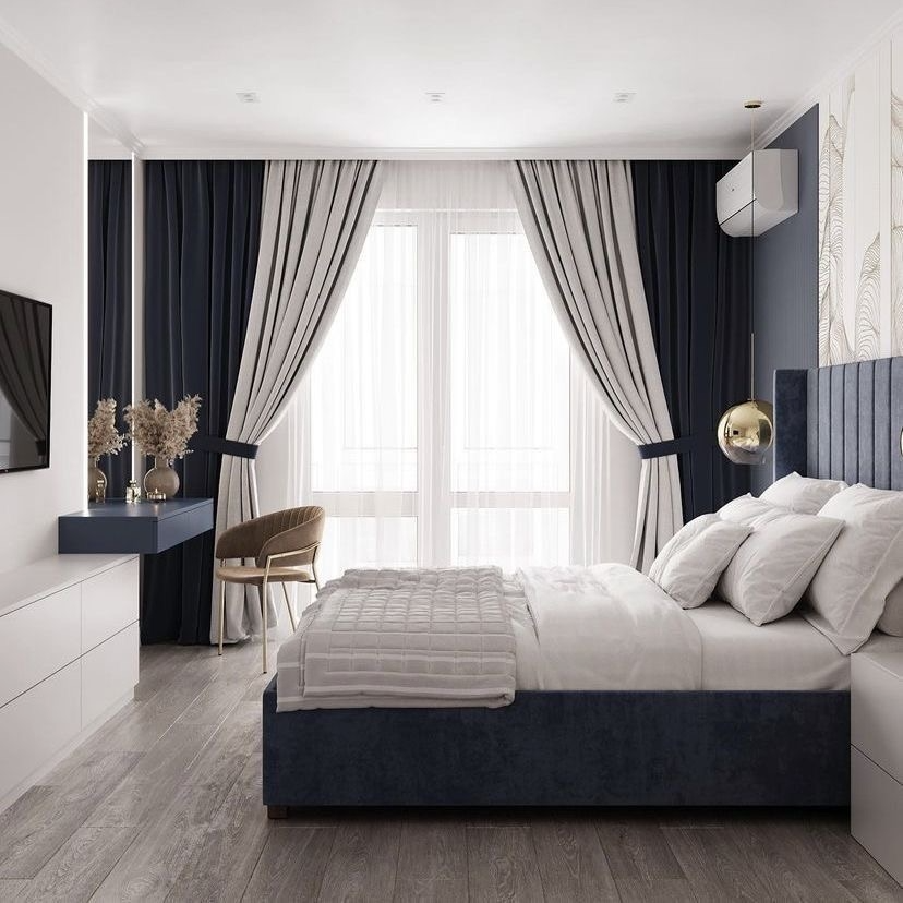 Minimalist Blackout Two Tone Curtain for Apartment Bedroom