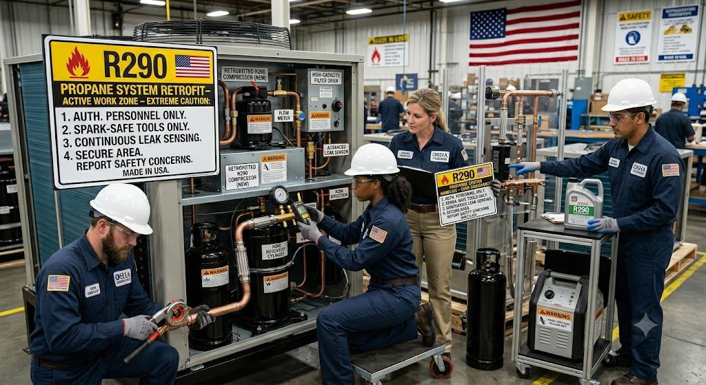 R290 industrial HVAC retrofitting US