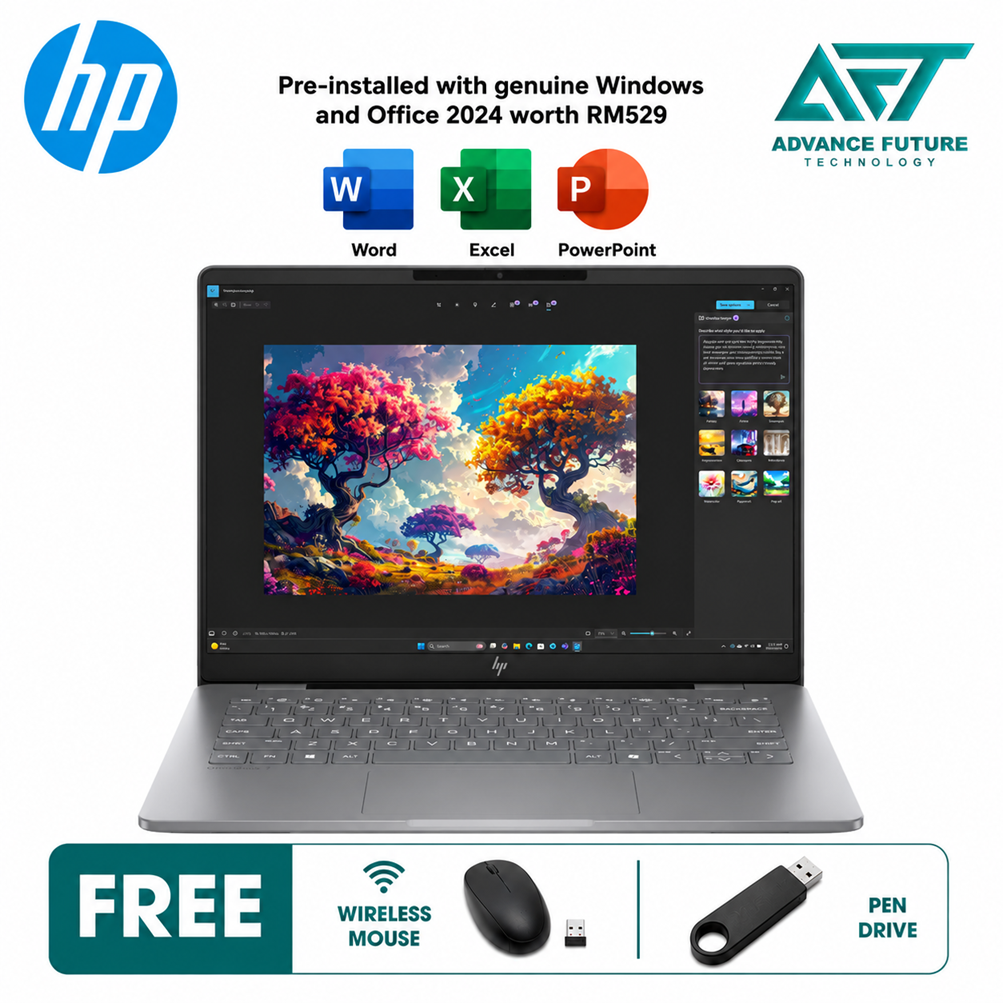 HP Omnibook 7 14-fr0068TU 14" 2K AI Laptop Meteor Silver ( Intel Core Ultra 5 225H, 16GB, 512GB SSD, Intel, W11, H&S 2024&M365 )