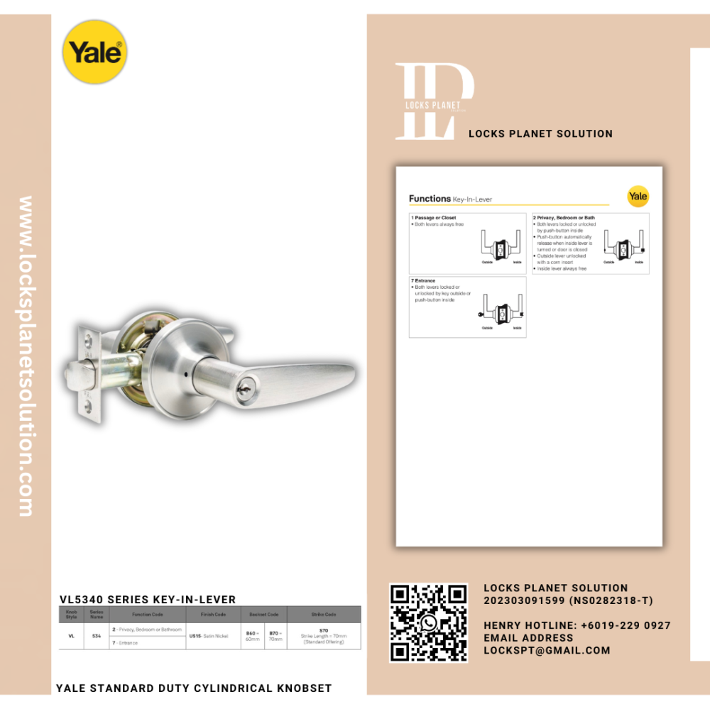 YALE STANDARD DUTY LEVER CYLINDRICAL KNOBSET