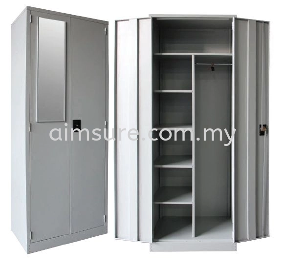 Full height wardrobe with mirror, hanging rod, shelves and lock