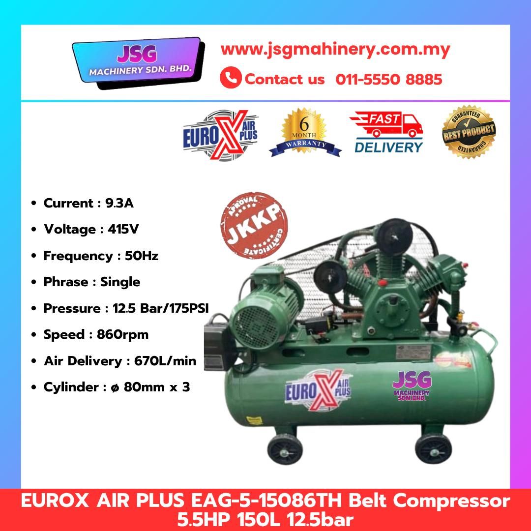 EUROX AIR PLUS EAG-5-15086TH Belt Air Compressor 5.5HP 150L 12.5Bar Industrial Use