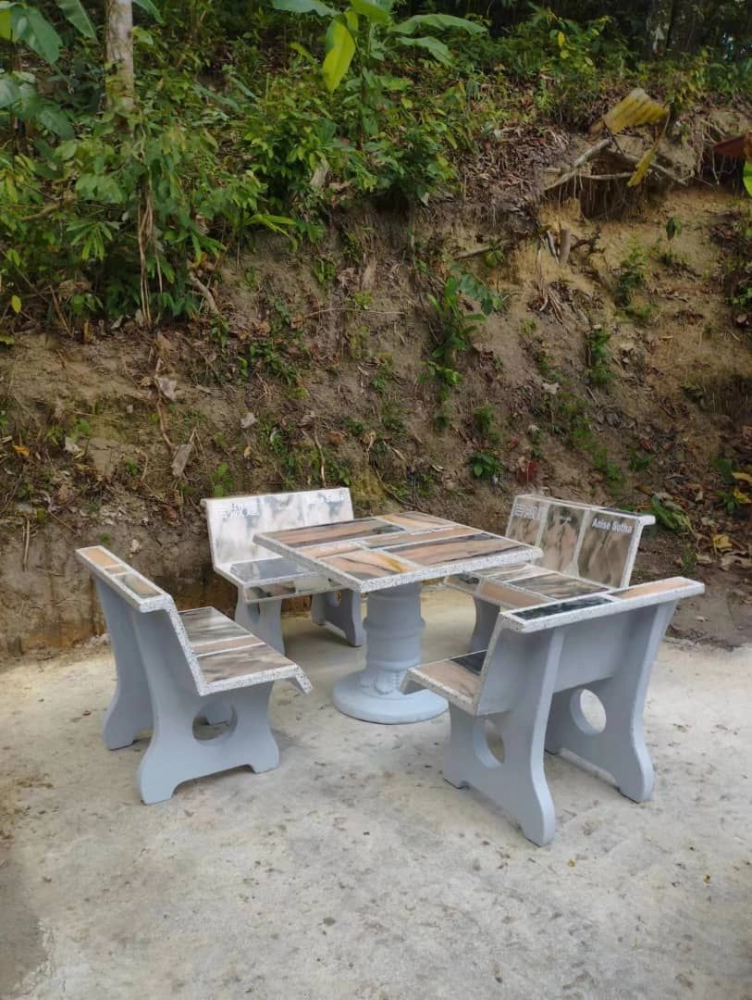 Marble Slab Stone Table And Bench | Outdoor Stone Concrete Table Bench | Kerusi Meja Batu Sesuai Untuk Tujuan Derma | KL | MBSP | Majlis Perbandaran | Kulim | Lunas | Sp