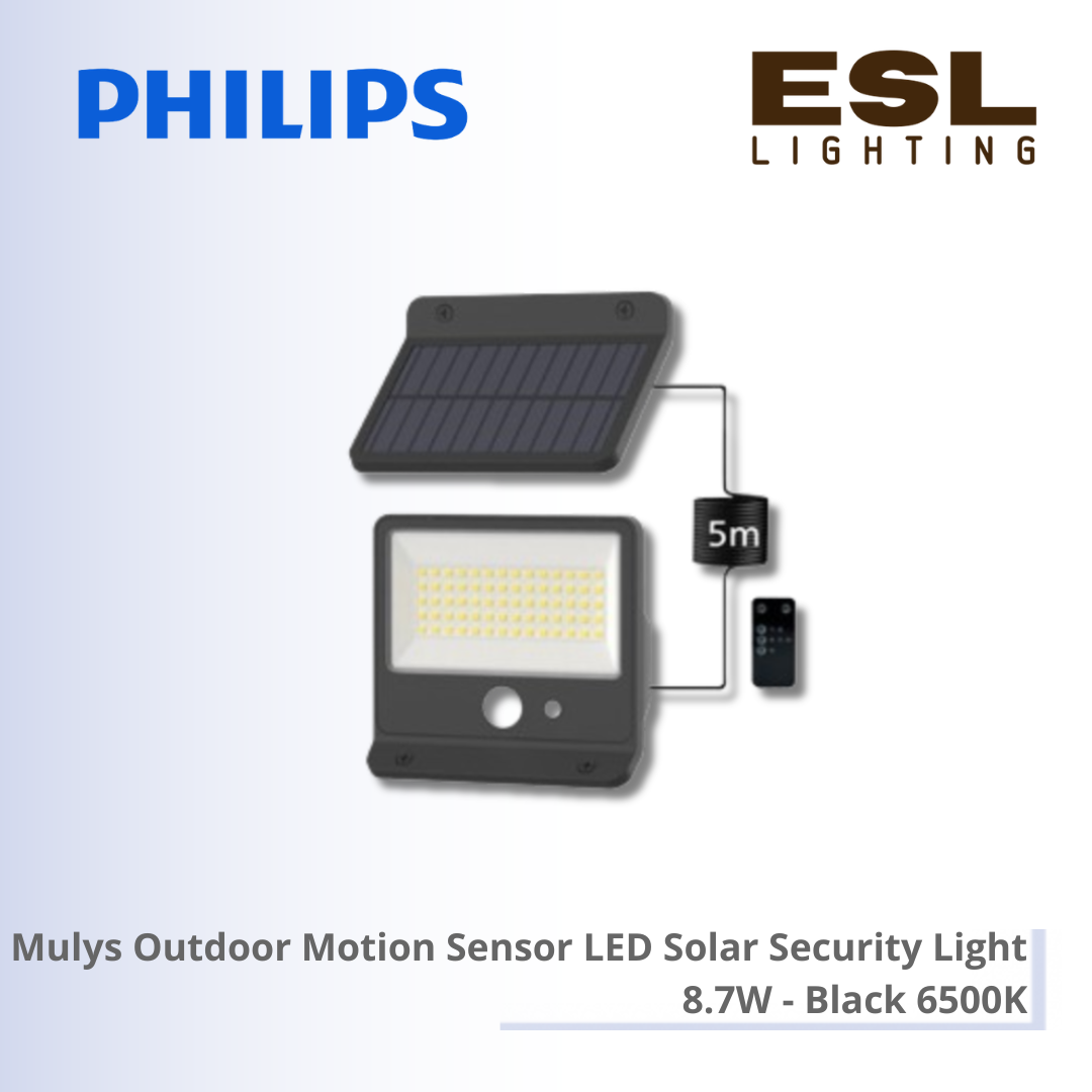 PHILIPS Mulys LED Outdoor Motion Sensor Solar Security Light 8.7W - Black 6500K IP65