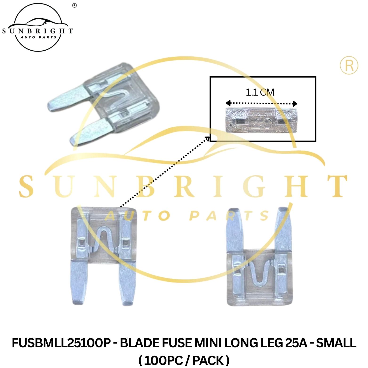 FUSBMLL25100P - BLADE FUSE MINI LONG LEG 25A - SMALL ( 100PC / PACK )