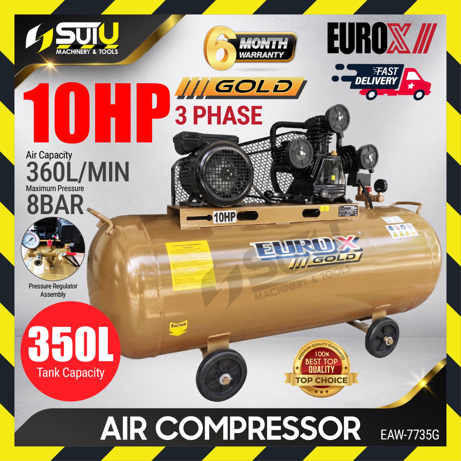 [COMPRESSOR ONLY] EUROX GOLD EAW-7735 / EAW7735 / EAW7735G 350L 10HP 8BAR Air Compressor 870RPM