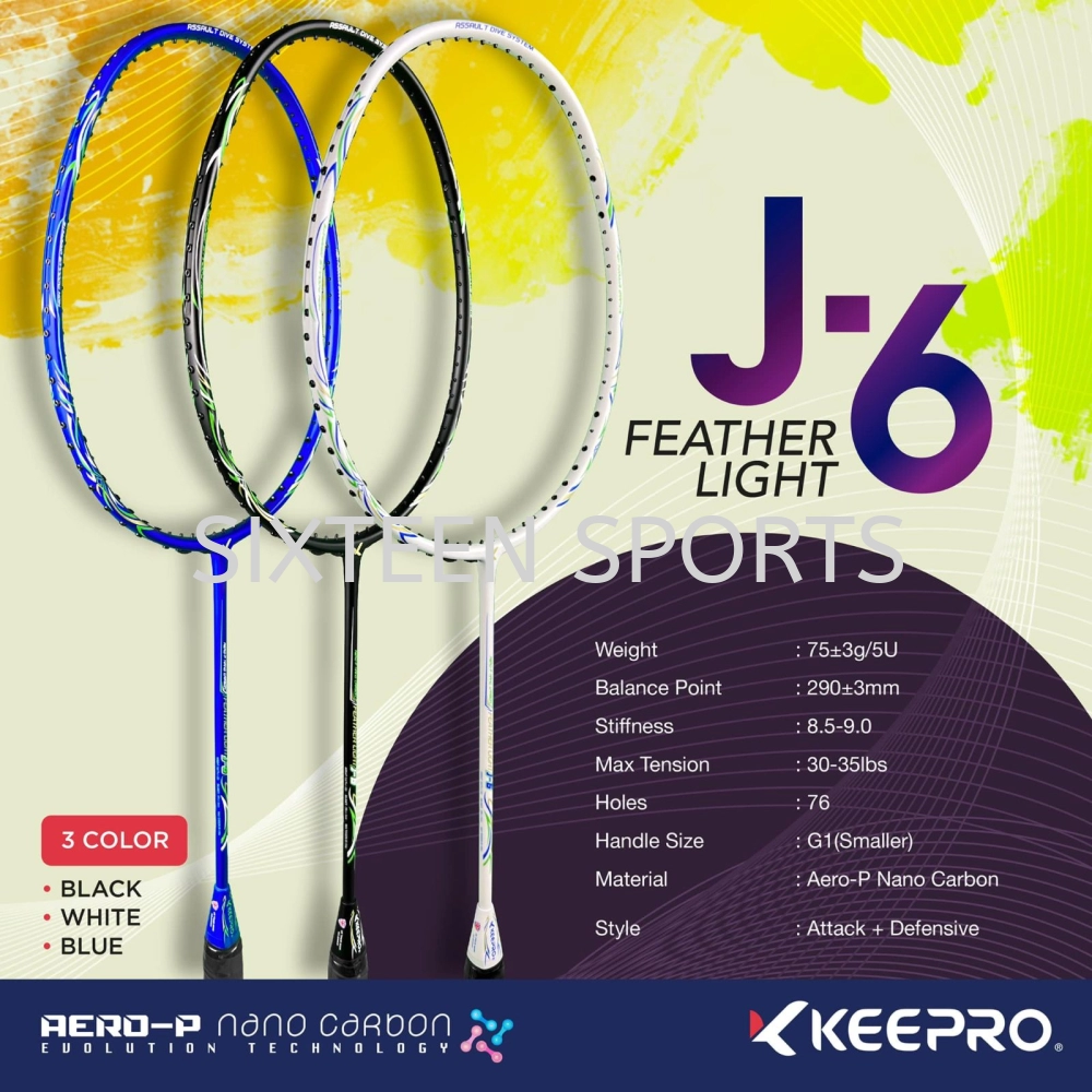 KEEPRO Feather Light J-6 Badminton Racket (White), (Blue), (Black)