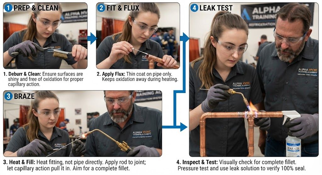 HVAC brazing copper pipes step by step no leaks