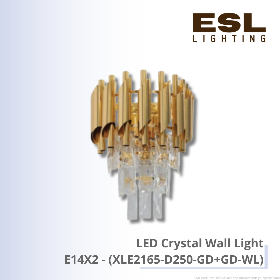 LED Crystal Wall Light E14X2 - XLE2165-D250-GD+GD-WL