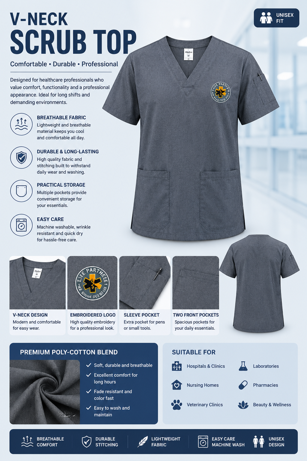 Premium V-Neck Medical Scrub Uniform