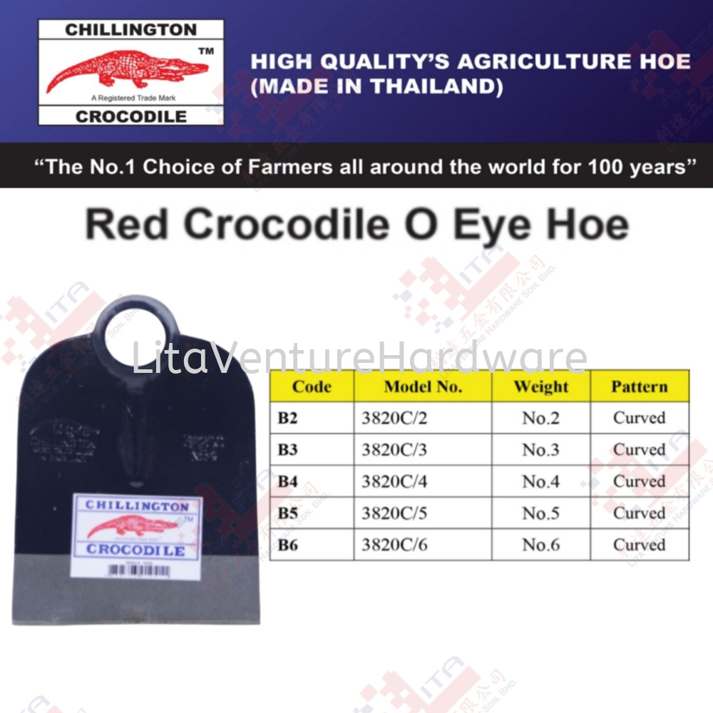 CHILLINGTON BRAND RED CROCODILE O EYE HOE - B2 B3 B4 B5 B6