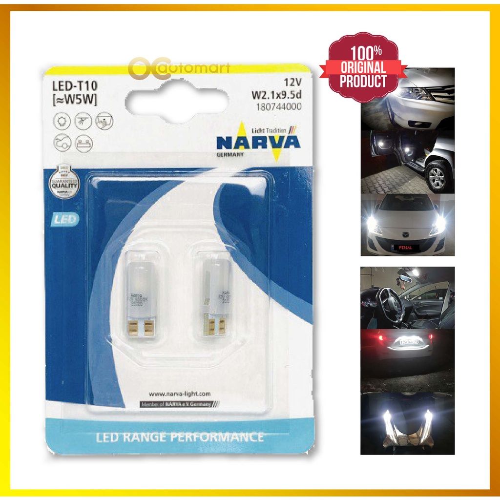 (1 Year Warranty) NARVA T10 W5W 12V 6000k Range Performance LED Signaling Light Bulb (White) - 18074