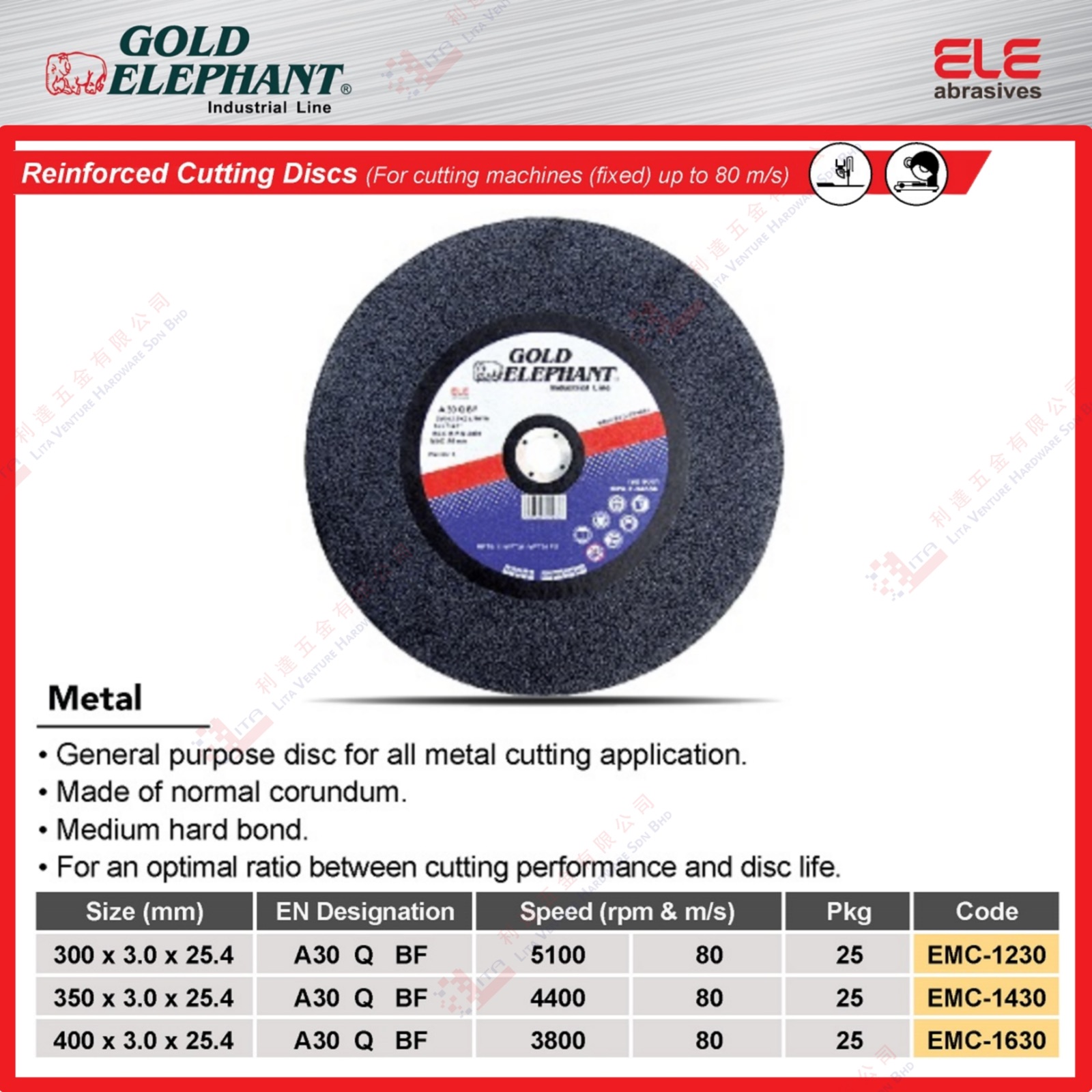 GOLD ELEPHANT BRAND CUTTING DISC - EMC1230 EMC1430 EMC1630