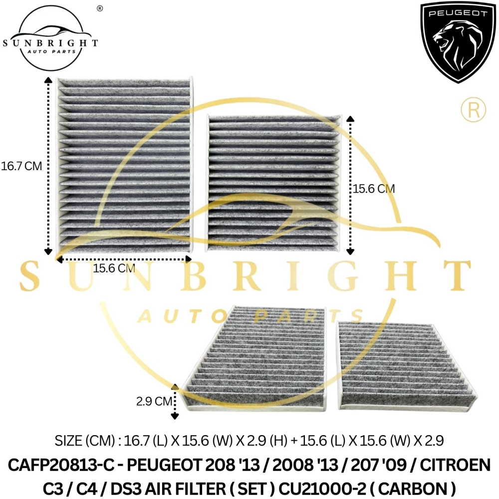 CAFP20813-C - PEUGEOT 208 '13 / 2008 '13 / 207 '09 / CITROEN C3 / C4 / DS3 AIR FILTER ( SET ) CU21000-2 ( CARBON )