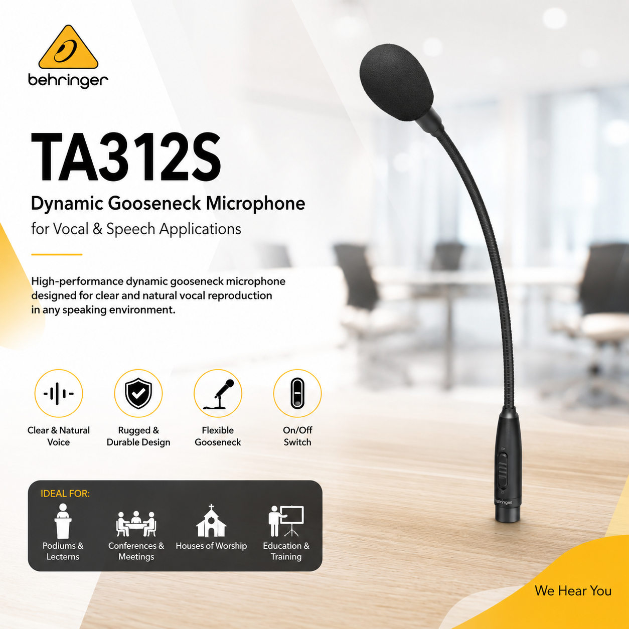 Behringer TA312S – 适用于语音与人声应用的鹅颈式动圈麦克风