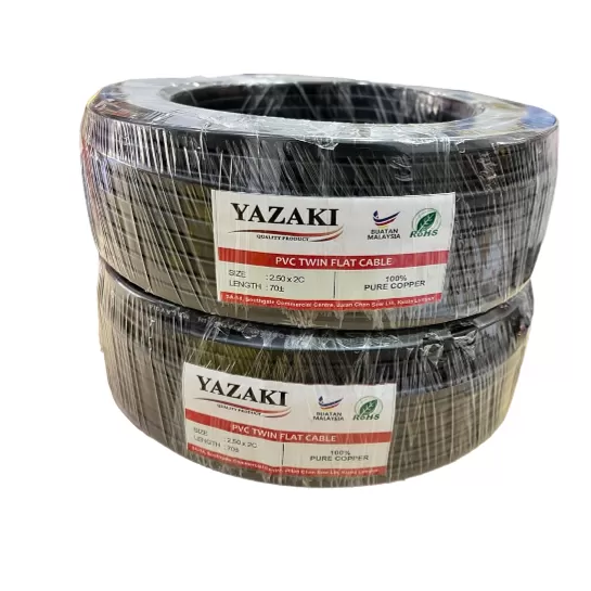 Yazaki 2.5mm x 2 Core PVC Twin Flat Cable (Black) (70m)