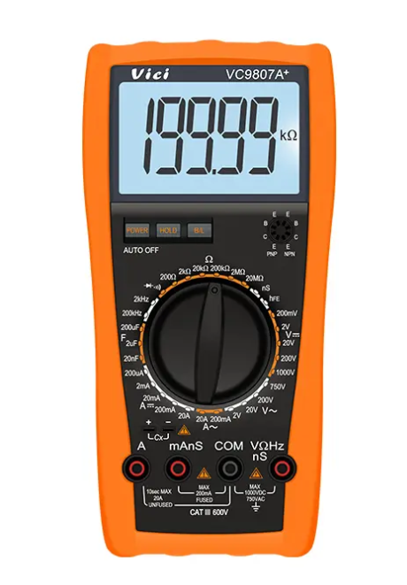 Vici VC9807A+ Max 19999 digits high accuracy, Max 200uF capacitance, Frequency, Conductance tests, Anti-high pressure ignition design.