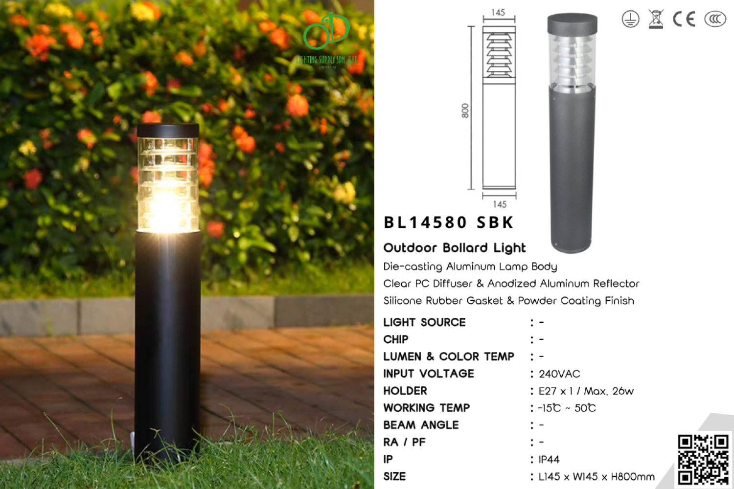 Outdoor Bollard Light (BL14580 SBK)