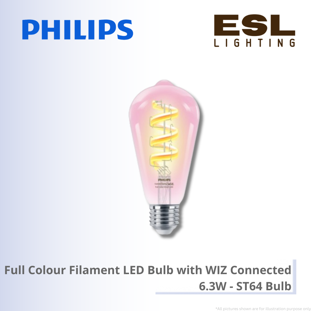 PHILIPS Full Colour Filament Bulb with WIZ Connected 6.3W - ST64 Bulb