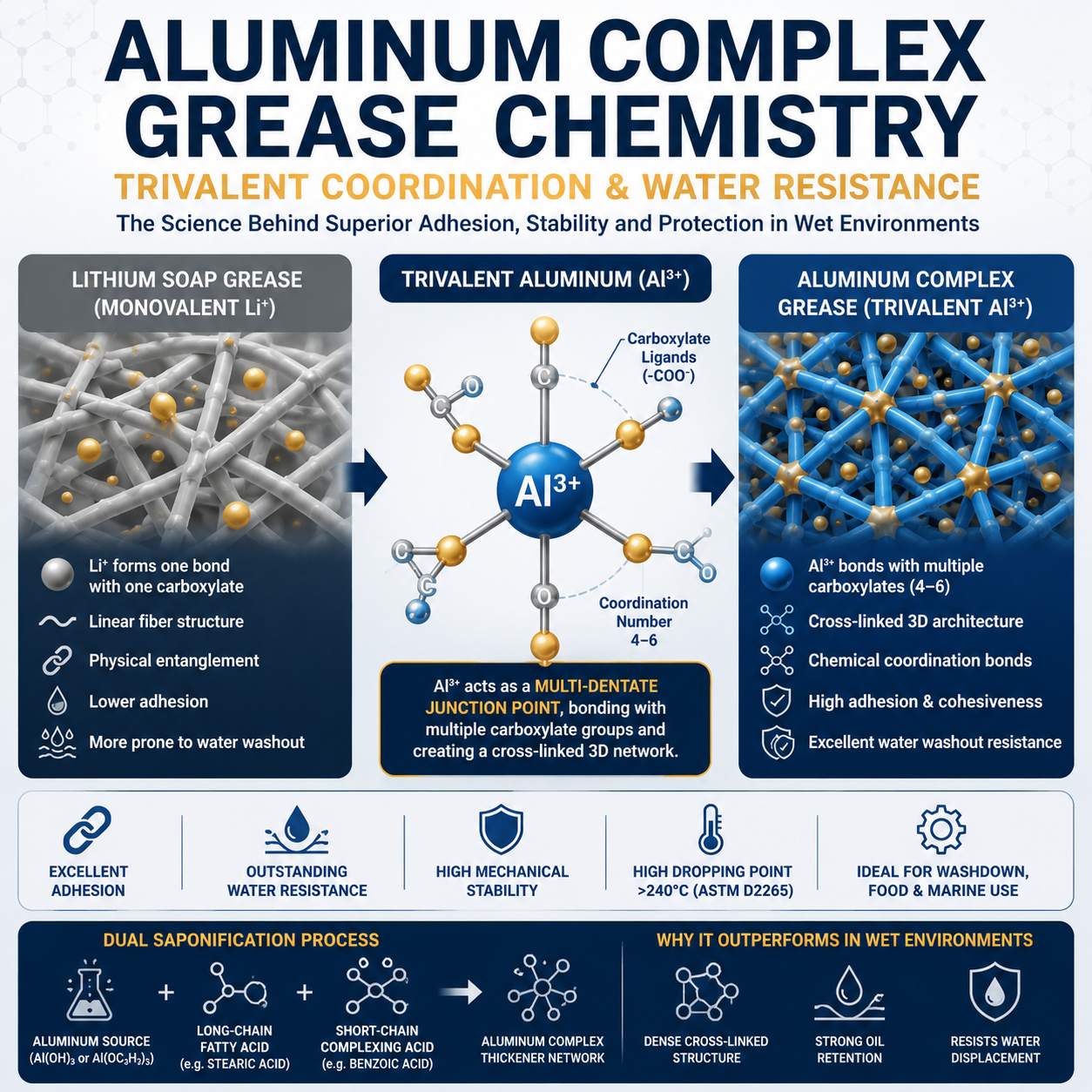 Aluminum Complex Grease Chemistry | Trivalent Coordination & Water Resistance