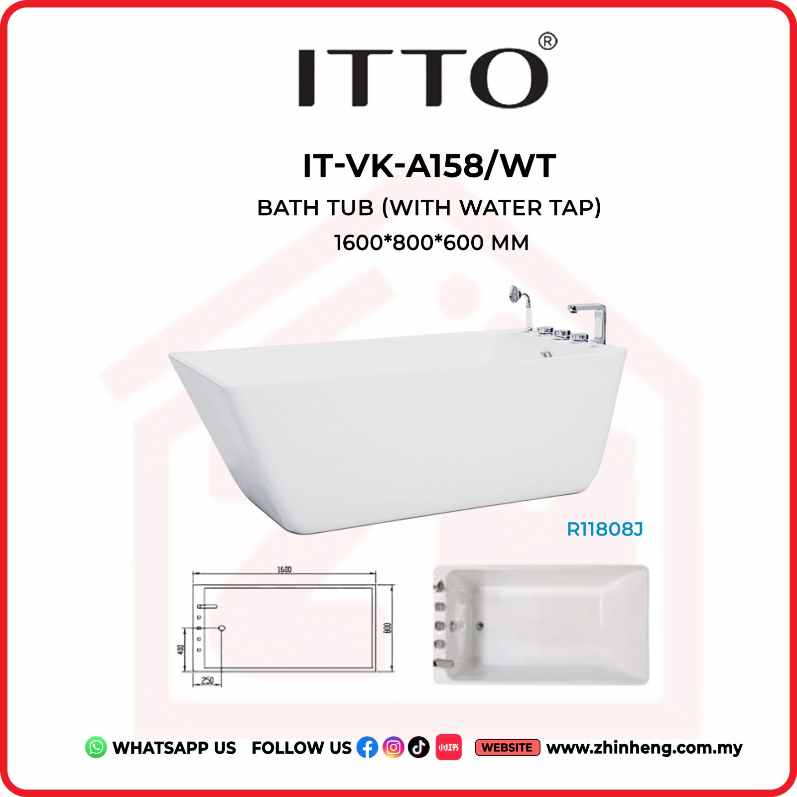 ITTO BATH TUB (WITH WATER TAP) IT-VK-A158/WT