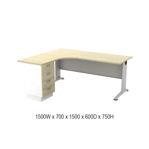 HB SERIES L-SHAPE EXECUTIVE TABLE WITH FIX PEDESTAL 4D SPECIFICATION