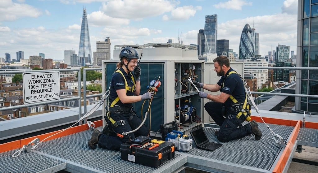 HVAC technician safety for elevated servicing