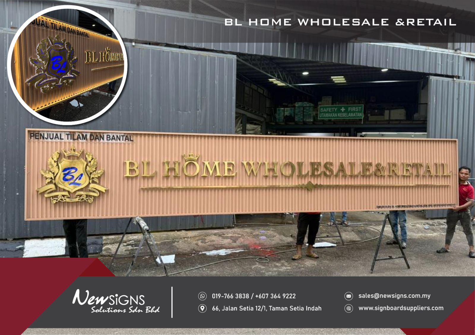 BL HOME WHOLESALE &RETAIL -  Jikowa Panel Base with Stainless Steel Gold BA Side Lit