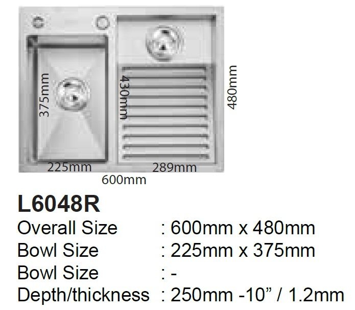 LAUNDRY SINK SUS304 RIGHT 600x480mm