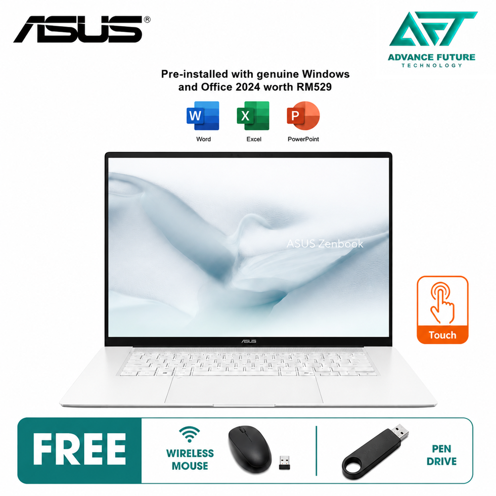 Asus Zenbook S16 UM5606G-ASR466WS 16" 3K OLED Laptop Scandinavian White ( AMD Ryzen AI 9 465, 32GB, 1TB SSD, ATI, W11, H&S 2024&M365 )