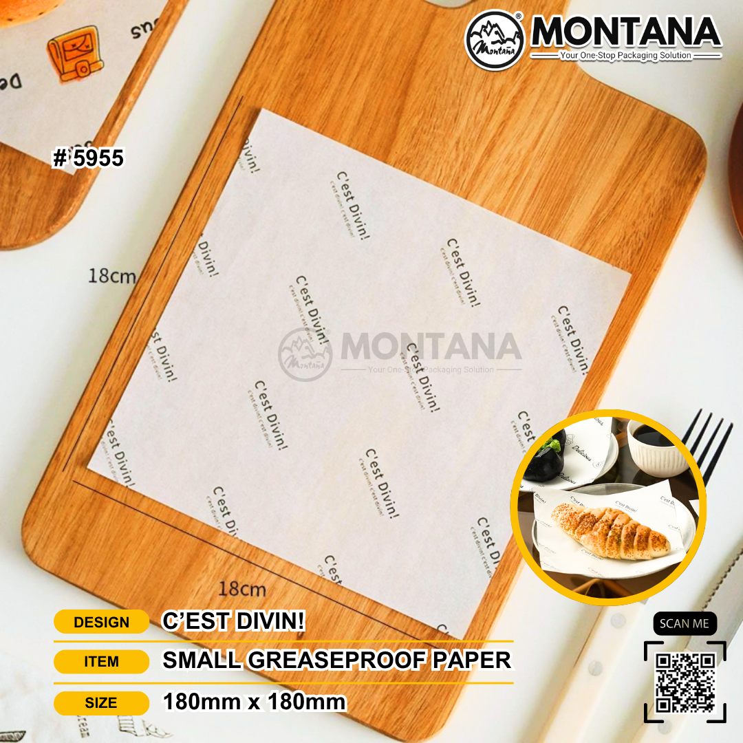 (5955) S-GREASEPROOF PAPER 18 X 18CM C'EST DIVIN!