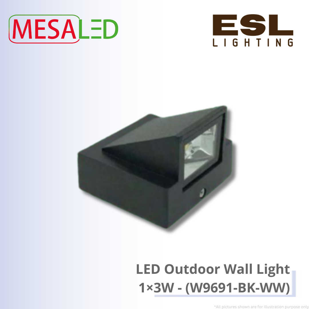 MESALED LED Outdoor Wall Light 1×3W - W9691-BK-WW IP65