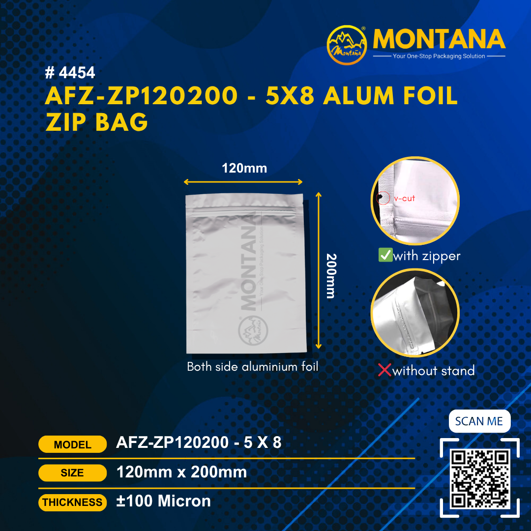 (4454) AFZ-ZP120200 - 5X8 ALUM FOIL ZIP BAG