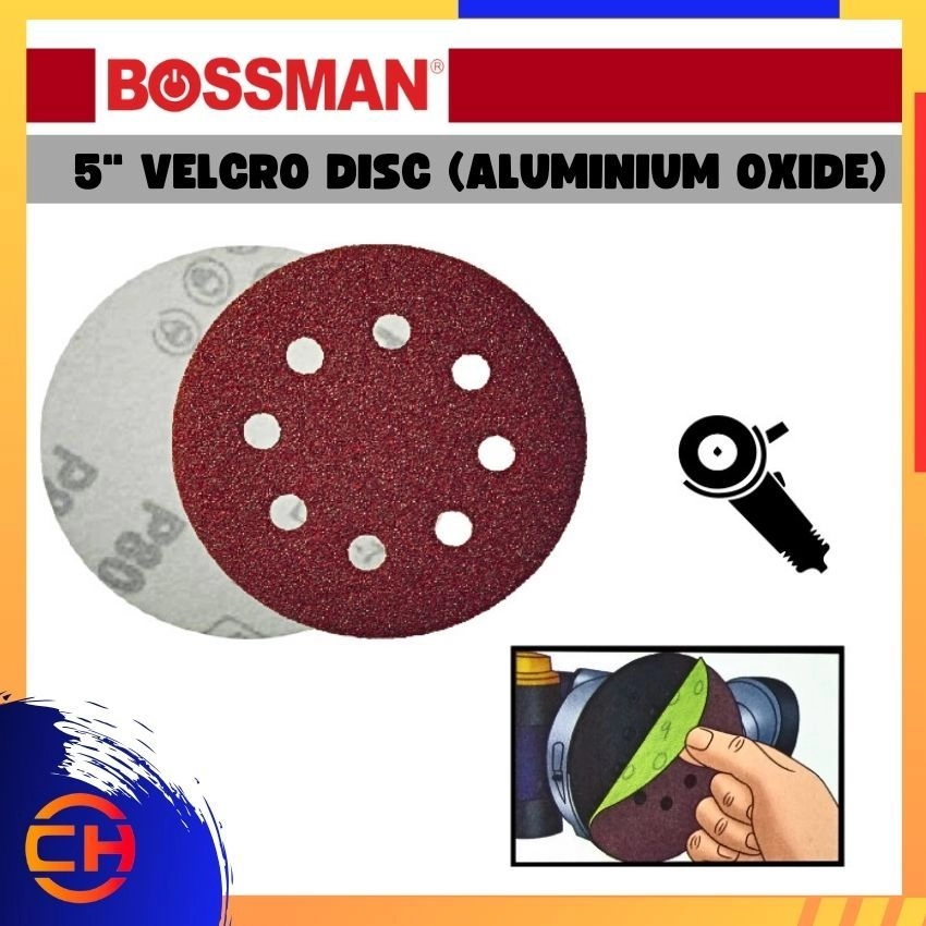 BOSSMAN INDUSTRIAL TOOLS & ABRASIVE PRODUCTS BVD560/ 580/ 5100/ 5120/ 5150/ 5180/ 5220/ 5240 5" VELCRO DISC ( ALUMINIUM OXIDE ) 8 HOLES 