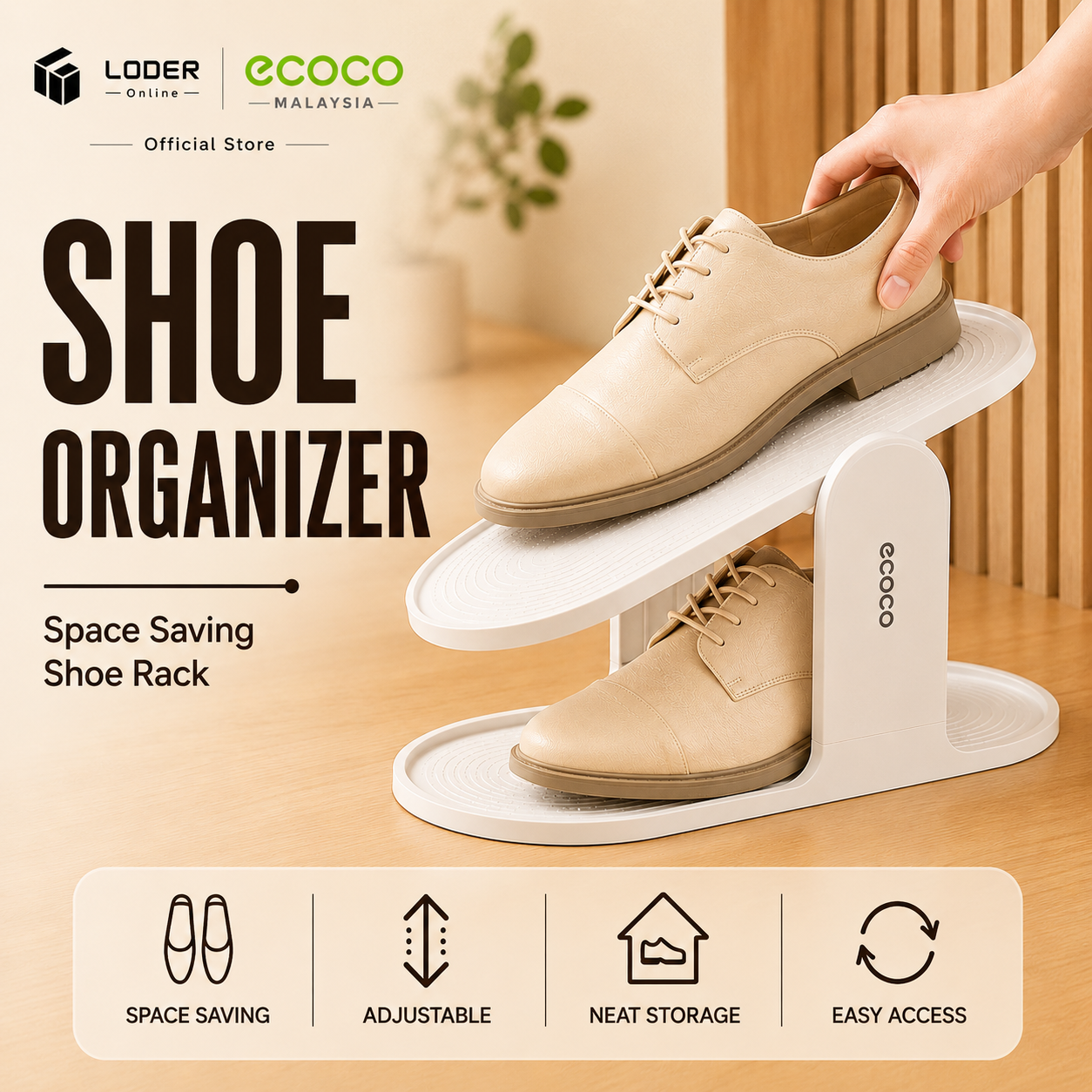 LODER ECOCO Adjustable Shoe Organizer Space Saving Shoe Slot Double Layer Shoe Rack Shoe Storage Holder