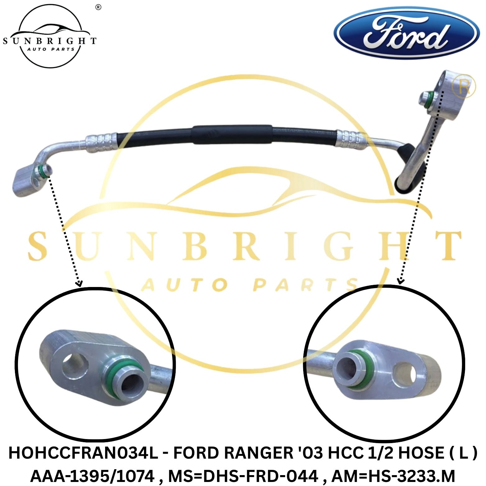 HOHCCFRAN034L - FORD RANGER '03 HCC 1/2 HOSE ( L ) AAA-1395/1074 , MS=DHS-FRD-044 , AM=HS-3233.M