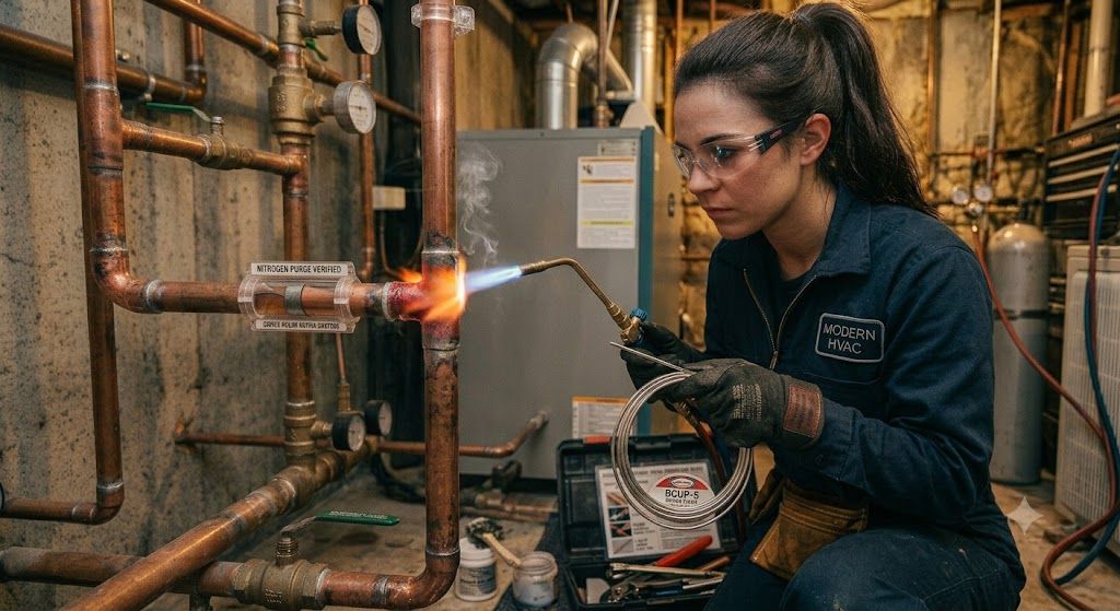 copper joint brazing oxy acetylene HVAC