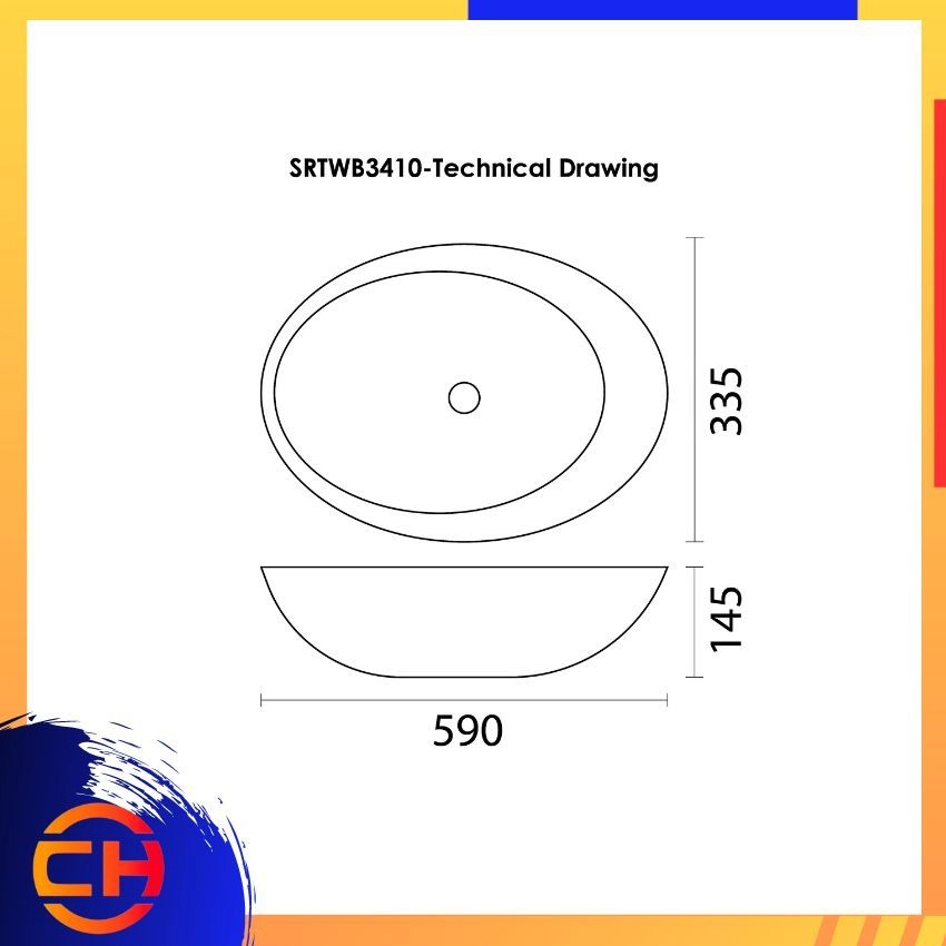 SORENTO COUNTER TOP DESIGNER BASIN SRTWB3410 ( L590xW335xH145mm )