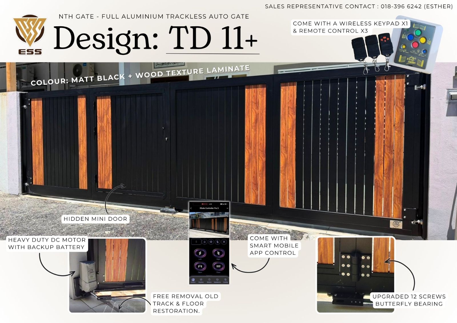 NTH Trackless Auto Gate – Design TD11 + Wood Texture Laminate & Exces Sales & Services Sdn Bhd