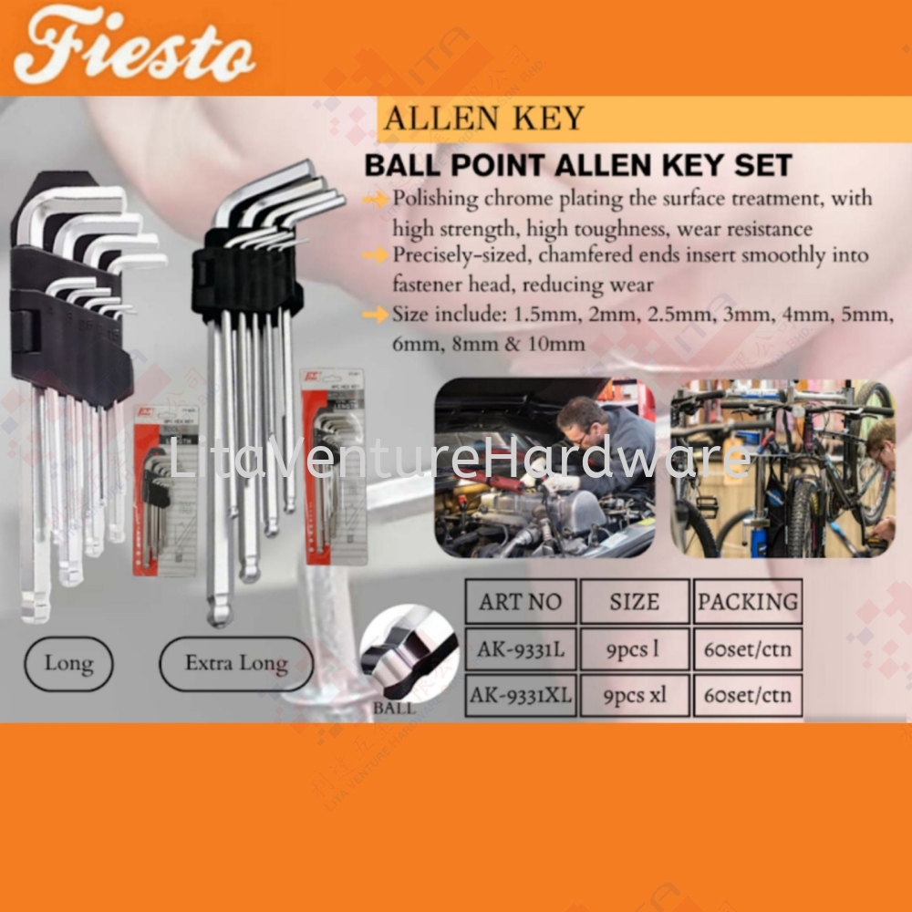 FIESTO BRAND BALL POINT ALLEN KEY SET - AK9331L AK9331XL