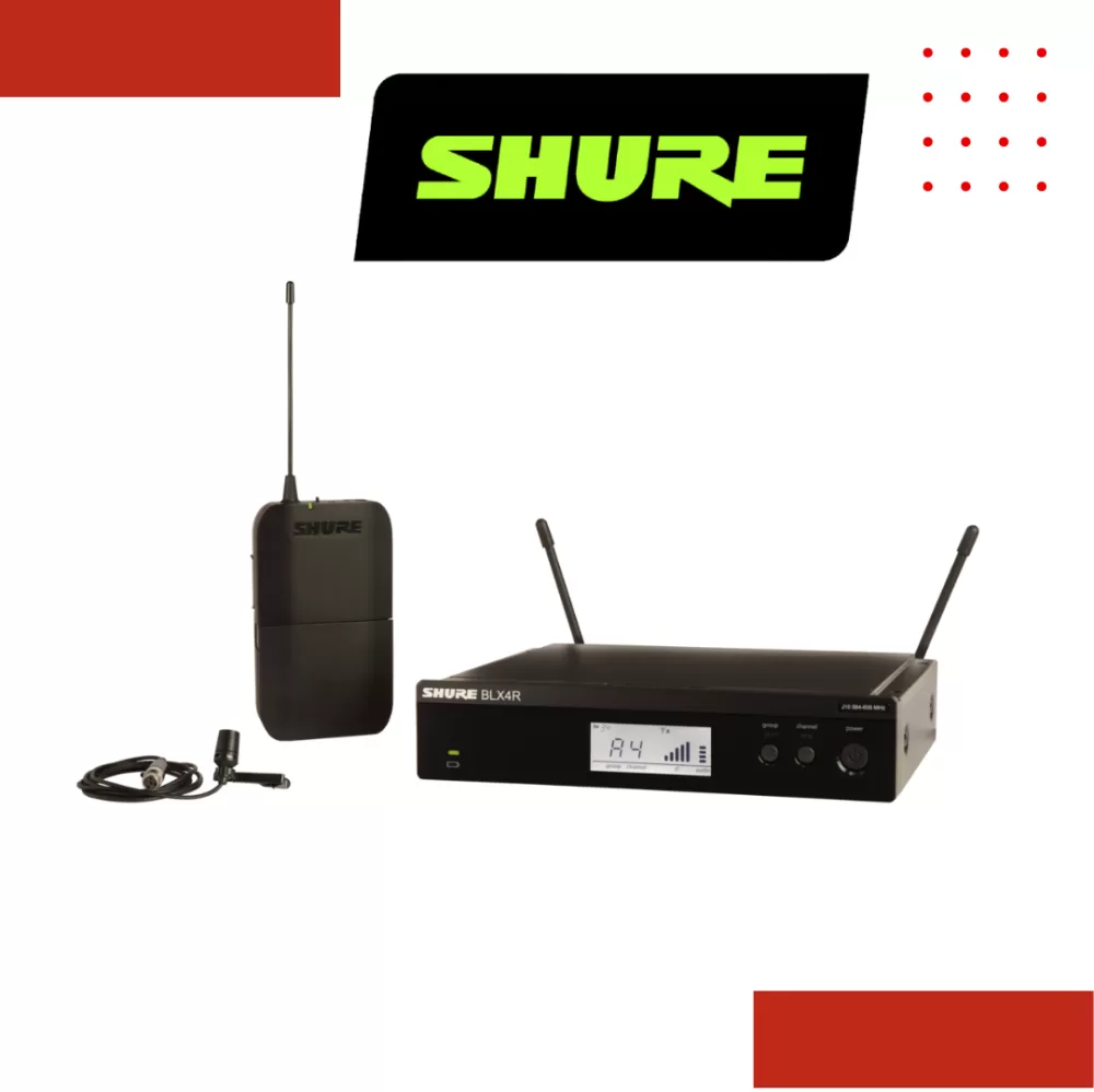 Shure BLX14R/CVL Wireless Rack-mount Presenter System, BLX4R Wireless Receiver, BLX1 Bodypack Transmitter & CVL Lavalier Microphone