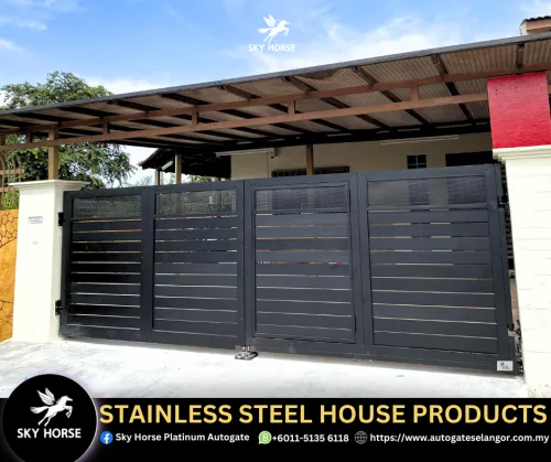 Folding Auto Gate Stainless Steel Aluminum Auto Gate with Track Klang Valley | Malaysia 