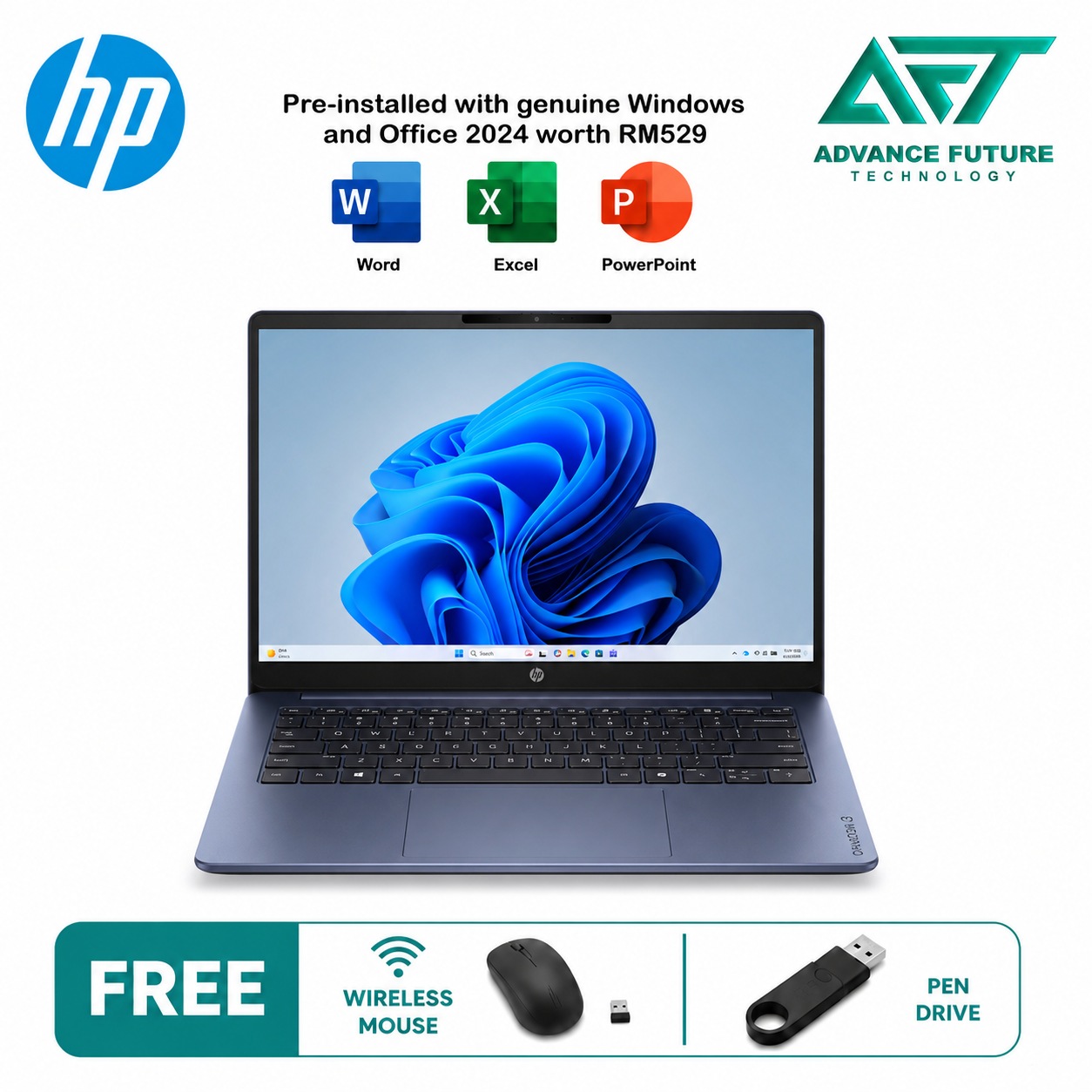 HP OmniBook 3 14-hu0085TU 15.6'' FHD Laptop Starlit Blue ( Intel Core 5 120U, 8GB, 512GB SSD, Intel, W11, H&S 2024&M365 )